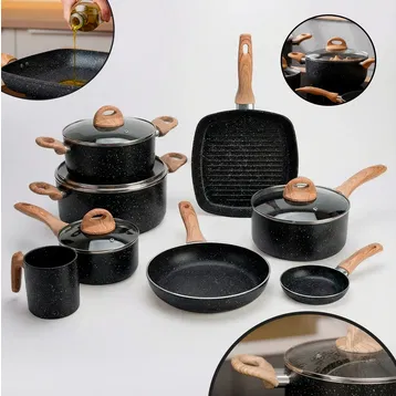Jogo de Panelas Premium 10 Peças - Revestimento antiaderente com cabos de madeira